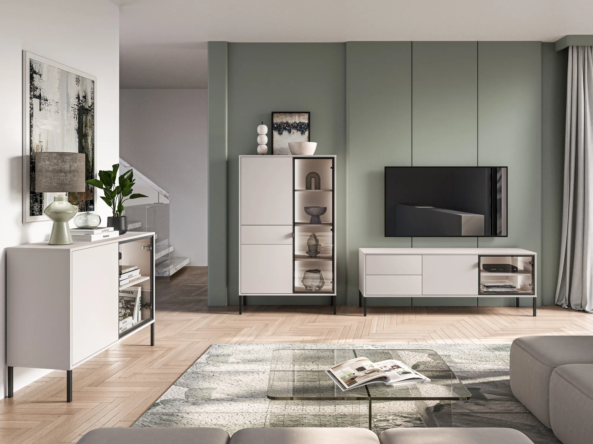 TV spintelė su LED apšvietimu BARNET, kašmyro, 160x40x59 cm