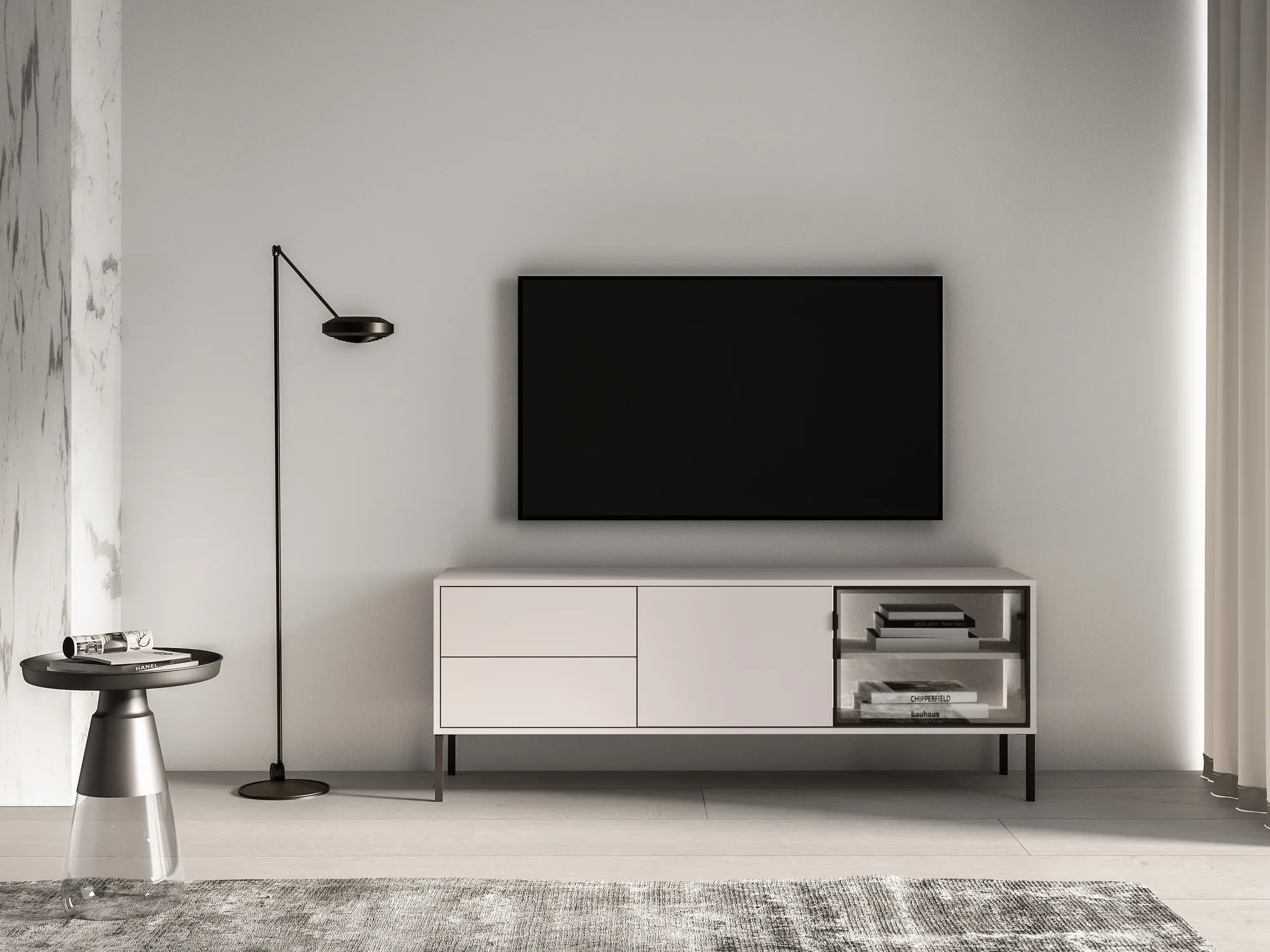 TV spintelė su LED apšvietimu BARNET, kašmyro, 160x40x59 cm