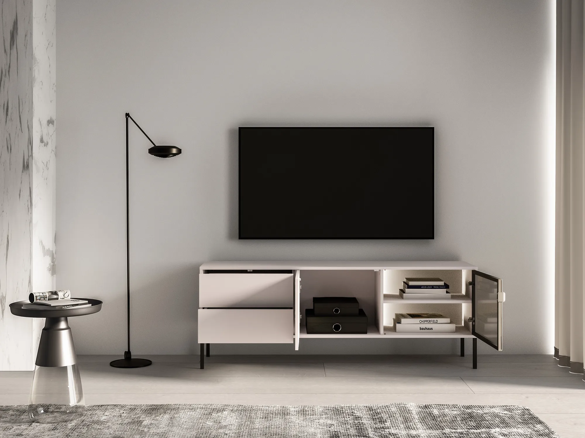 TV spintelė su LED apšvietimu BARNET, kašmyro, 160x40x59 cm