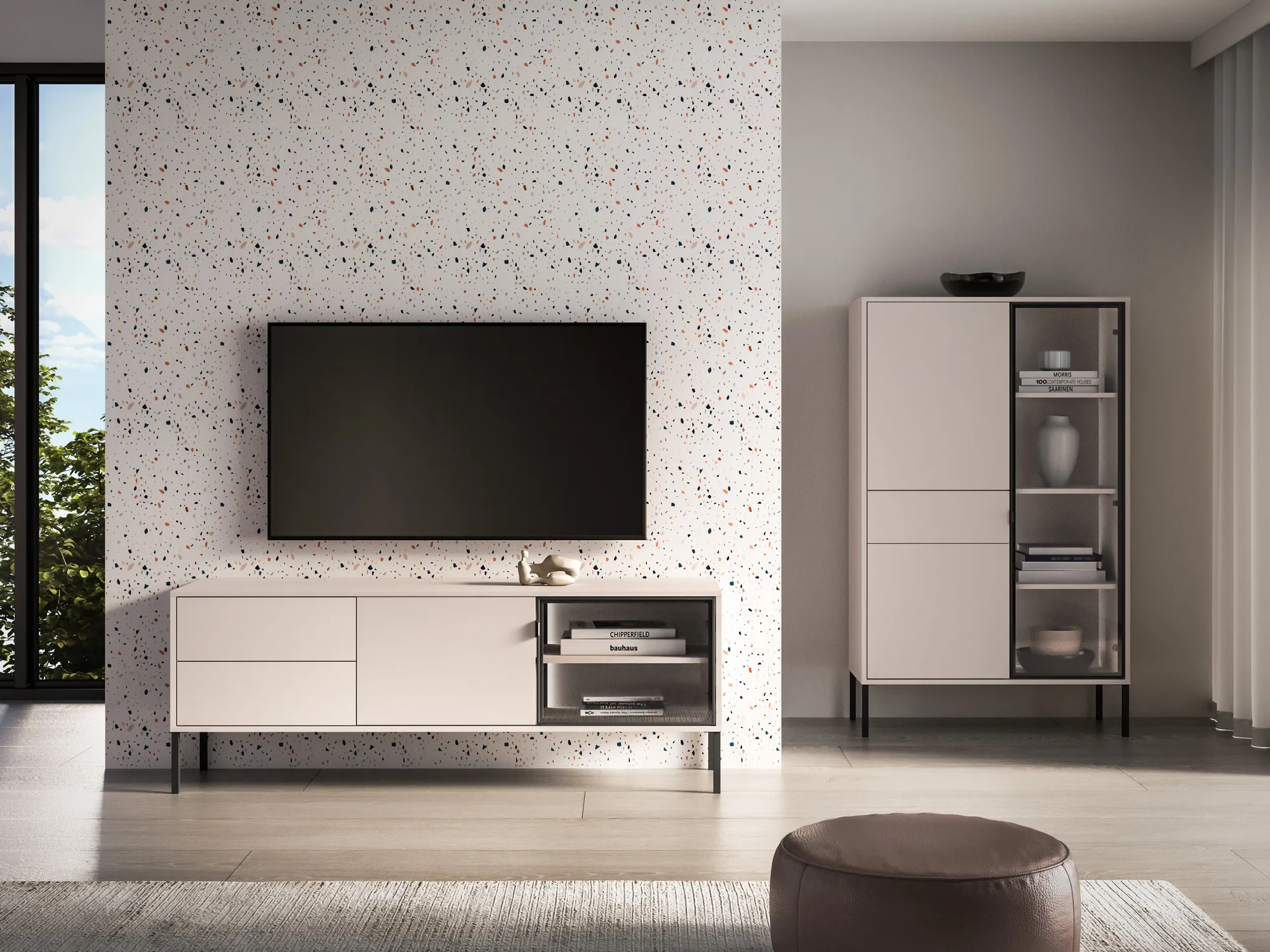 TV spintelė su LED apšvietimu BARNET, kašmyro, 160x40x59 cm