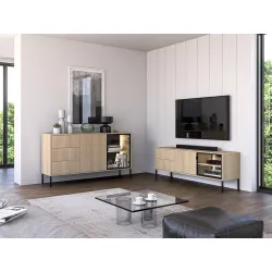 TV spintelė su LED apšvietimu BARNET, ąžuolo, 160x40x59 cm