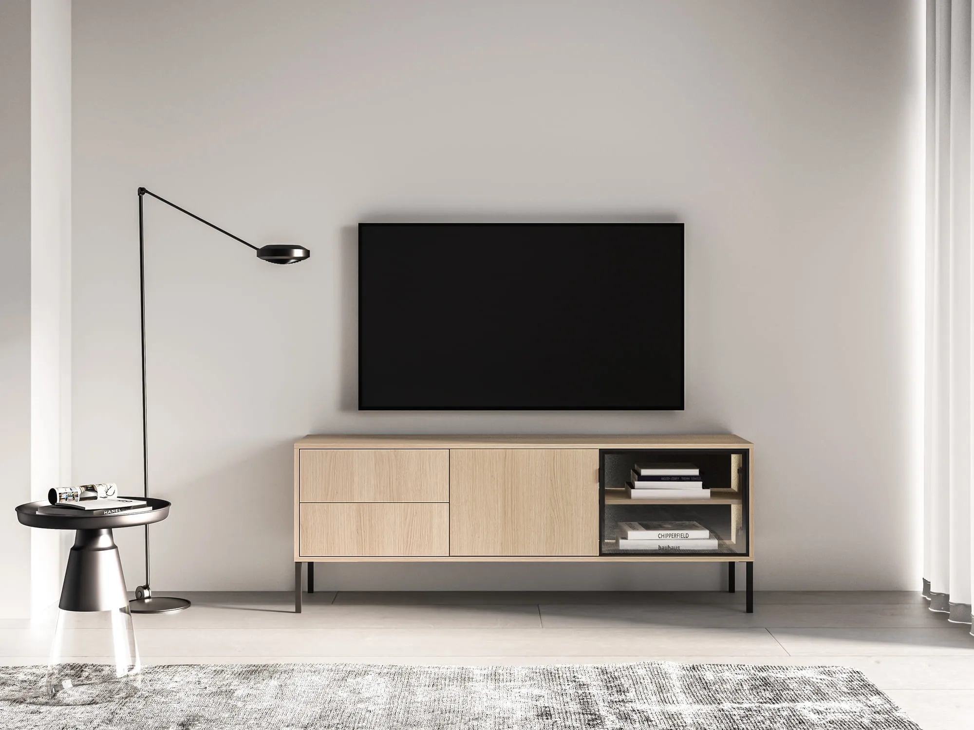TV spintelė su LED apšvietimu BARNET, ąžuolo, 160x40x59 cm