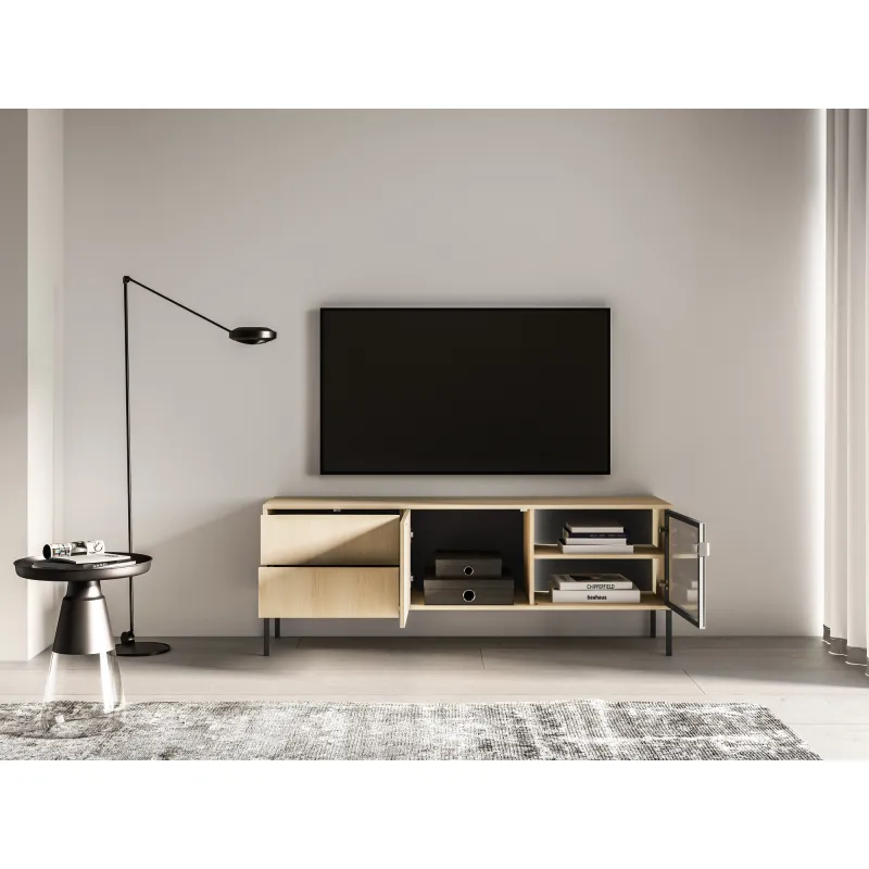 TV spintelė su LED apšvietimu BARNET, ąžuolo, 160x40x59 cm