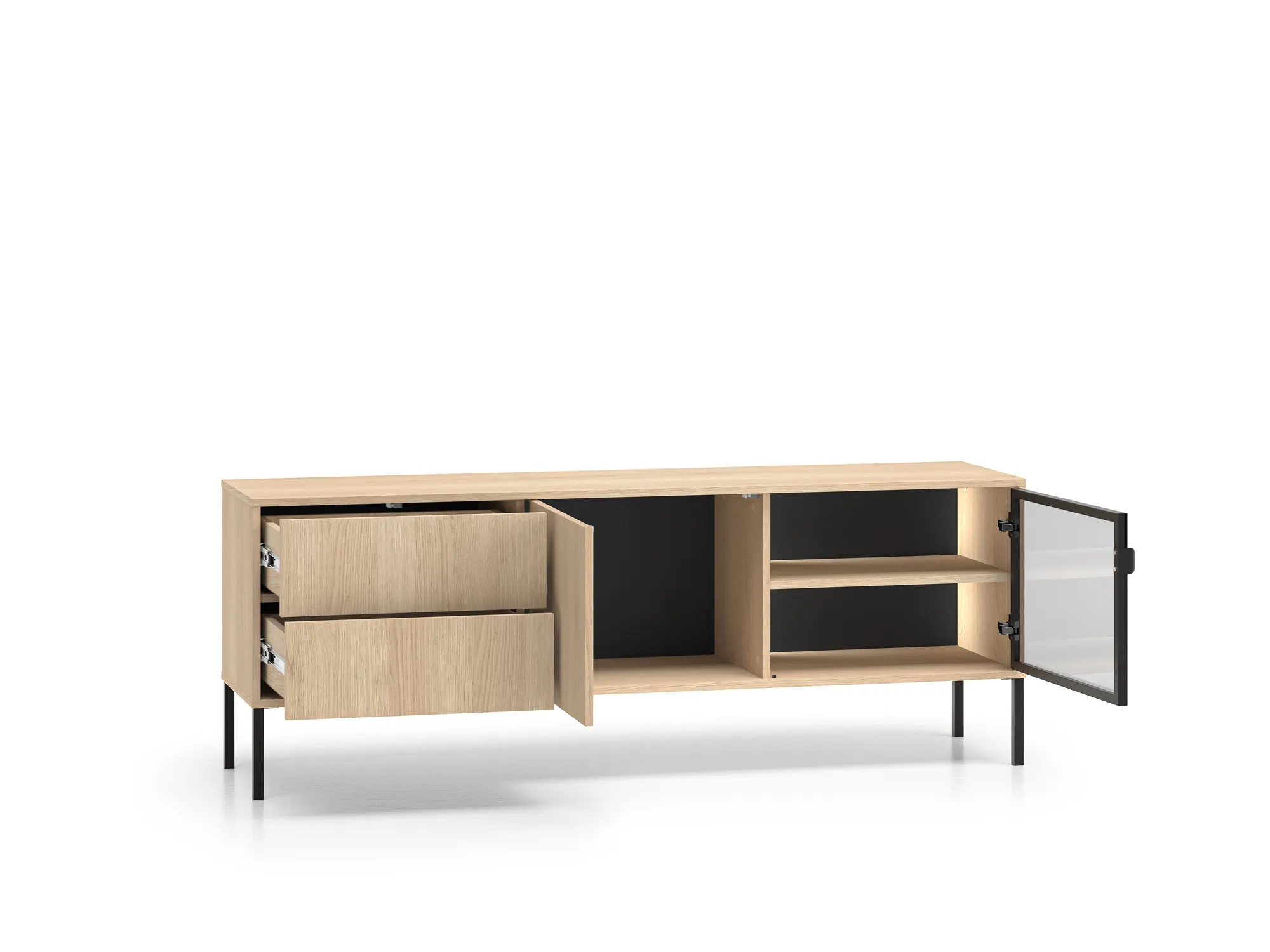 TV spintelė su LED apšvietimu BARNET, ąžuolo, 160x40x59 cm