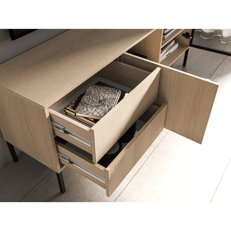 TV spintelė su LED apšvietimu BARNET, ąžuolo, 160x40x59 cm