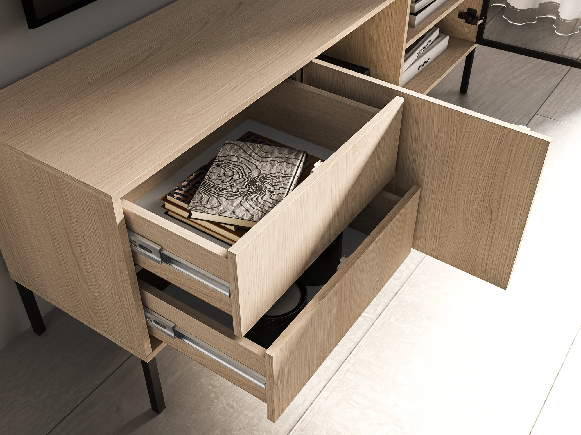 TV spintelė su LED apšvietimu BARNET, ąžuolo, 160x40x59 cm