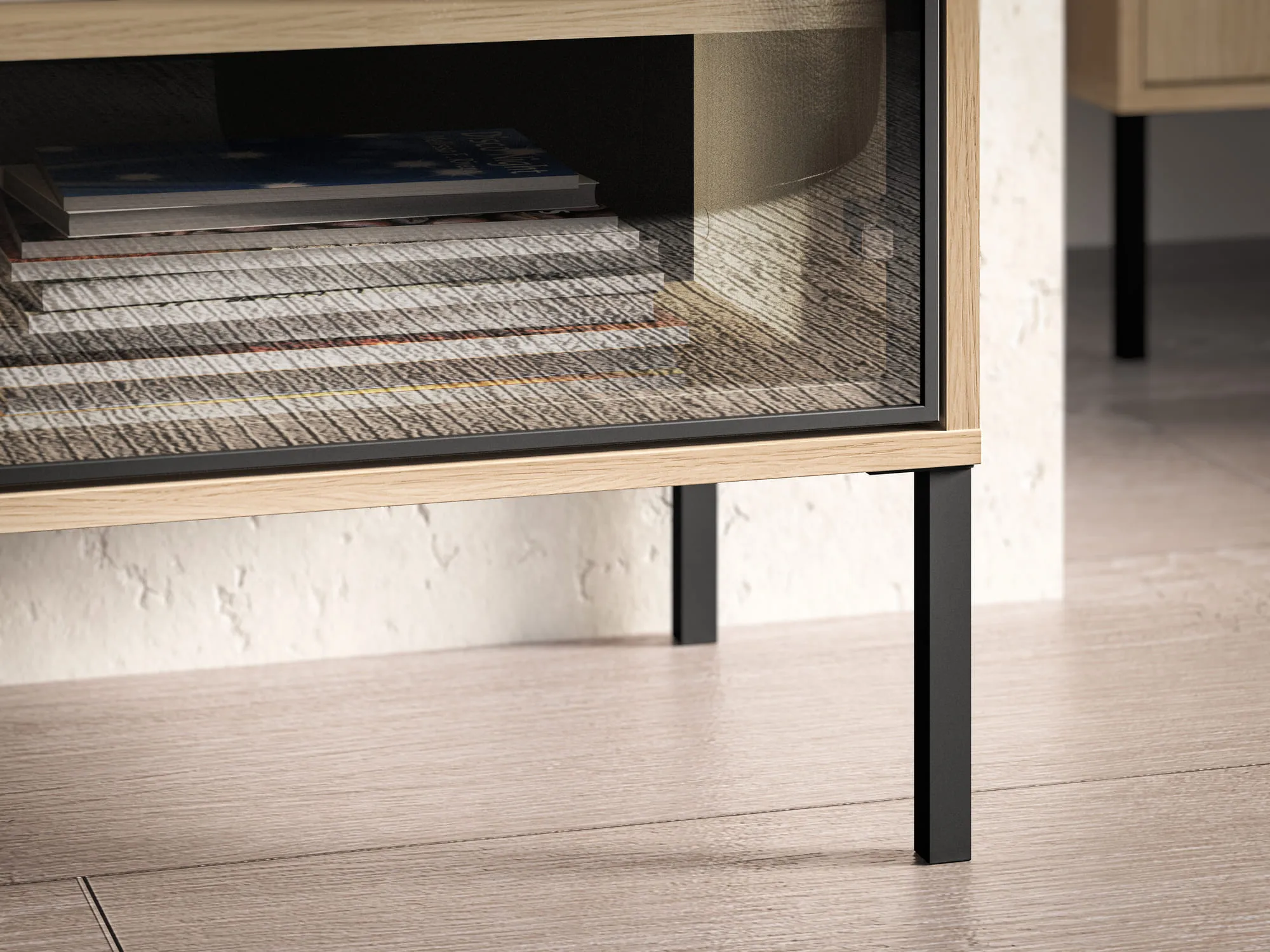 TV spintelė su LED apšvietimu BARNET, ąžuolo, 160x40x59 cm