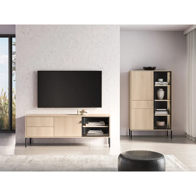 TV spintelė su LED apšvietimu BARNET, ąžuolo, 160x40x59 cm