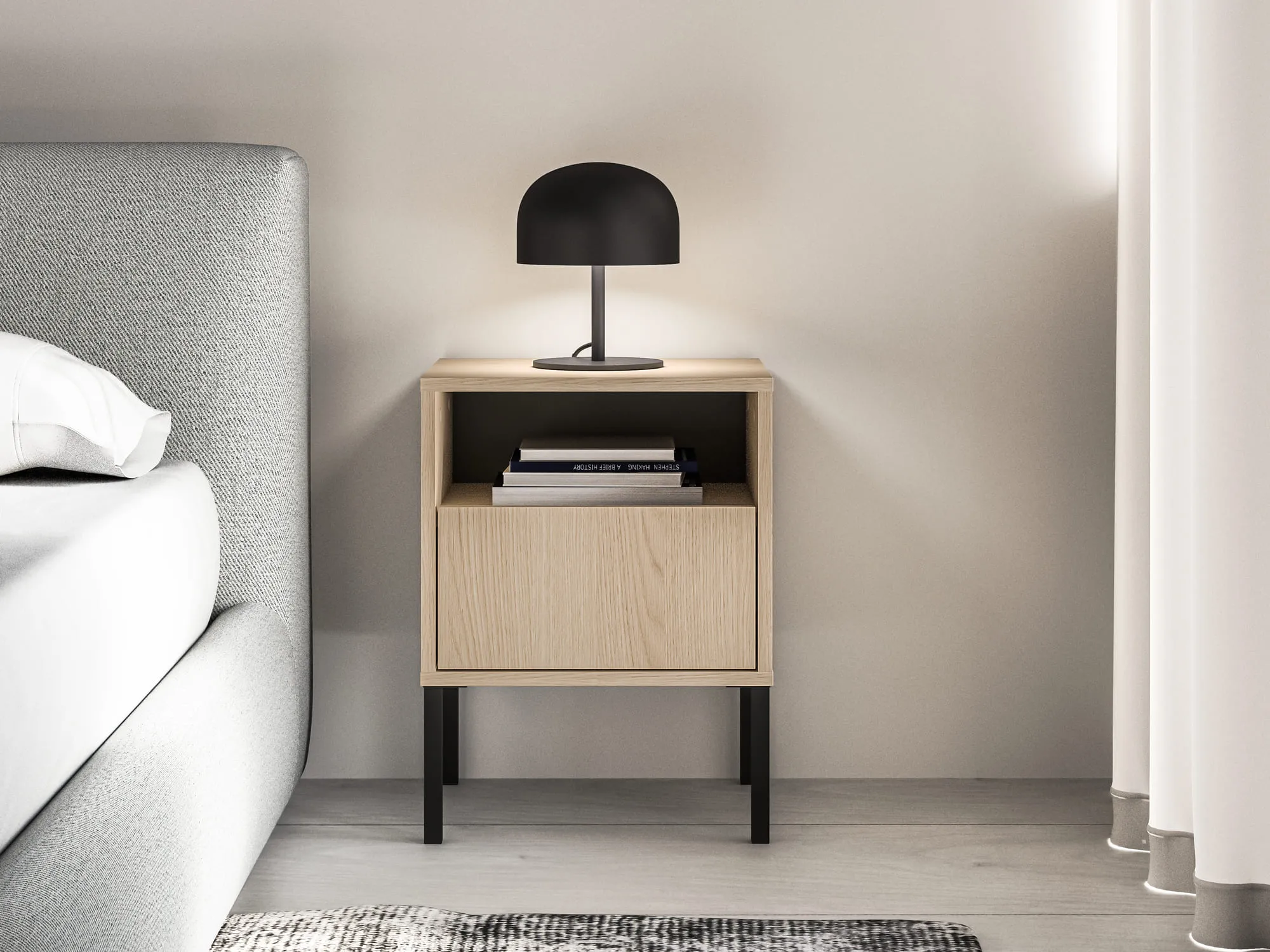 Naktinis staliukas BARNET, ąžuolo, 40x34x53 cm