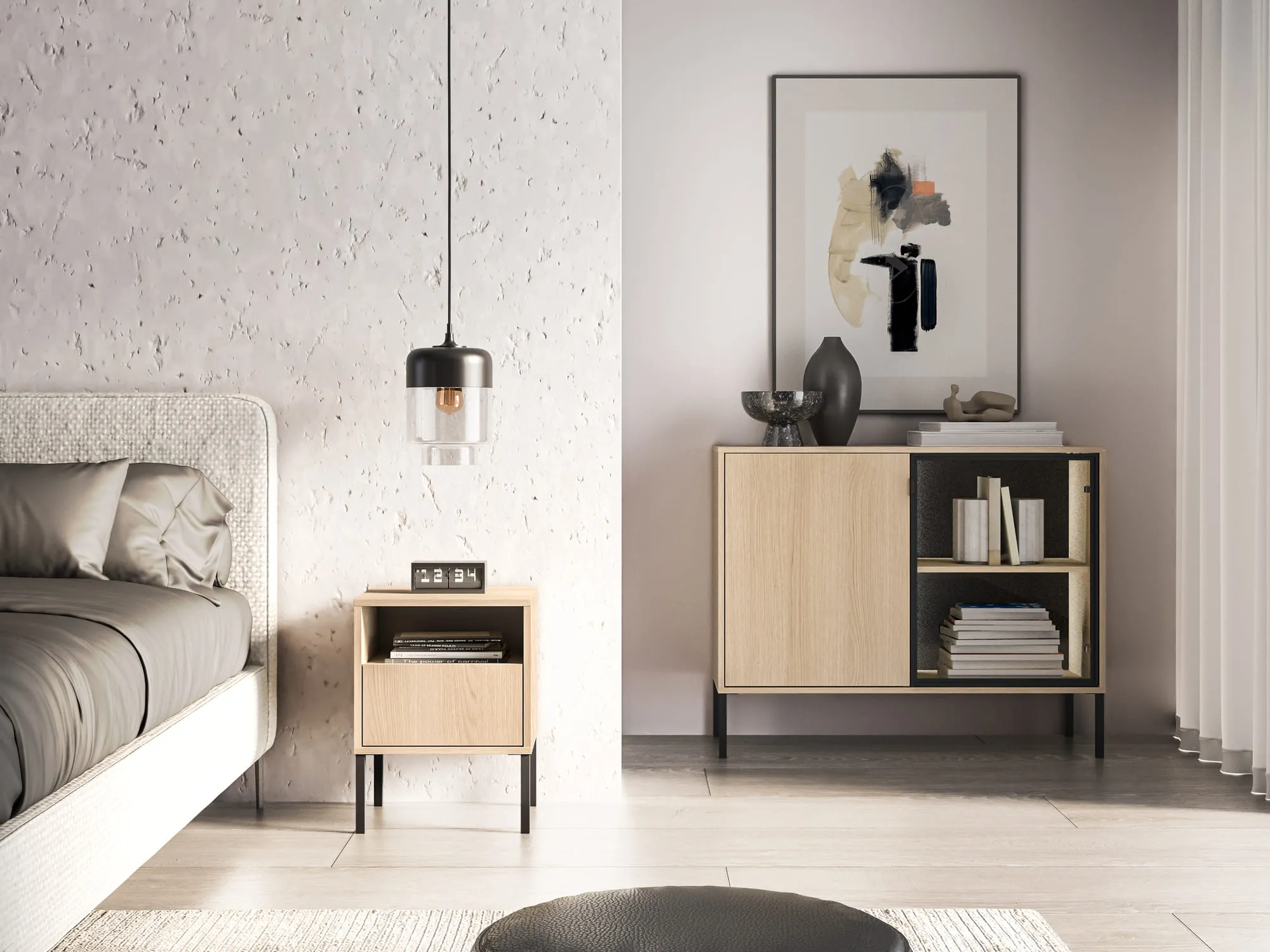 Naktinis staliukas BARNET, ąžuolo, 40x34x53 cm