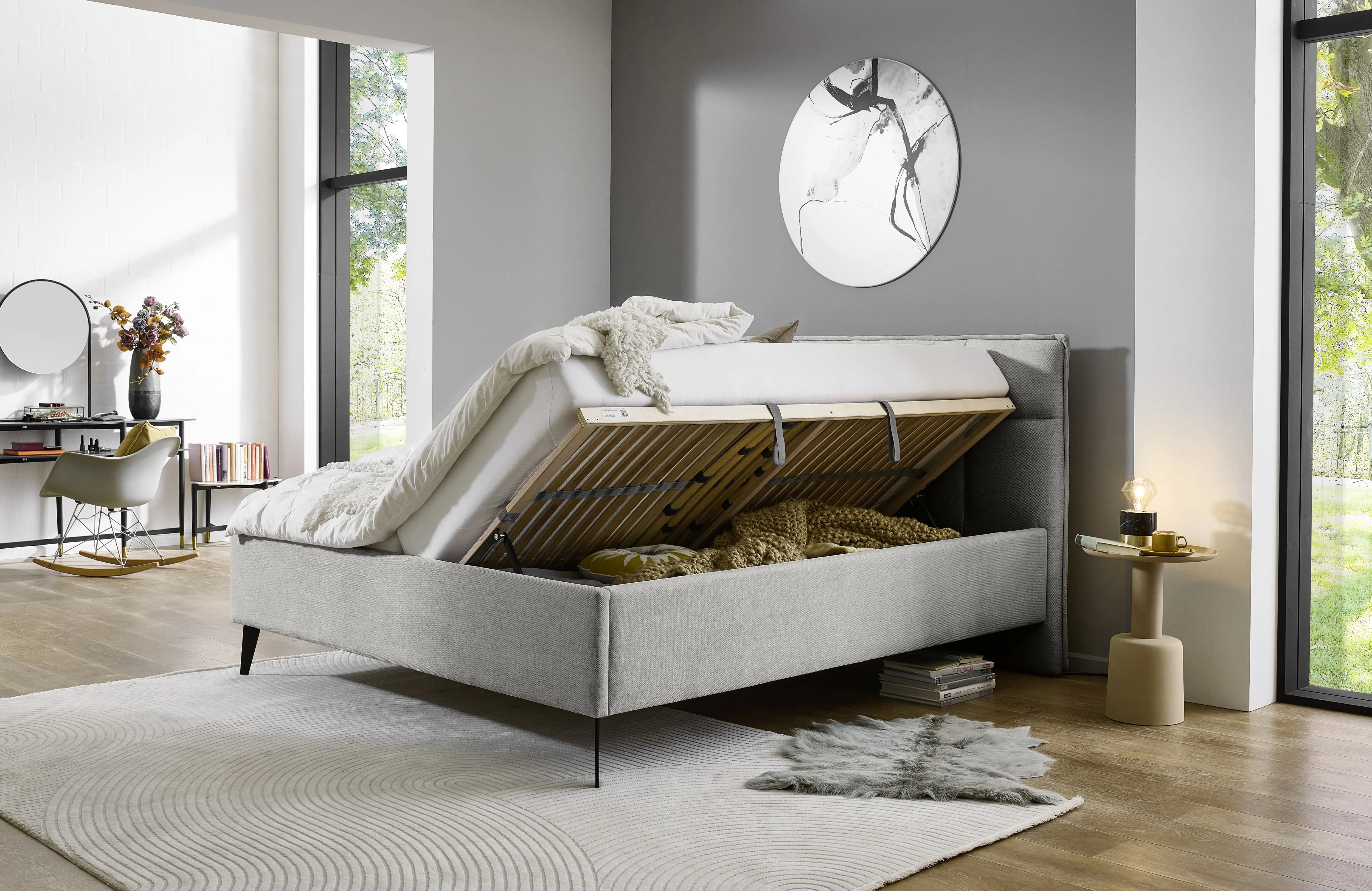 Lova 160/180 cm PAULA su pat. dėže, pilka