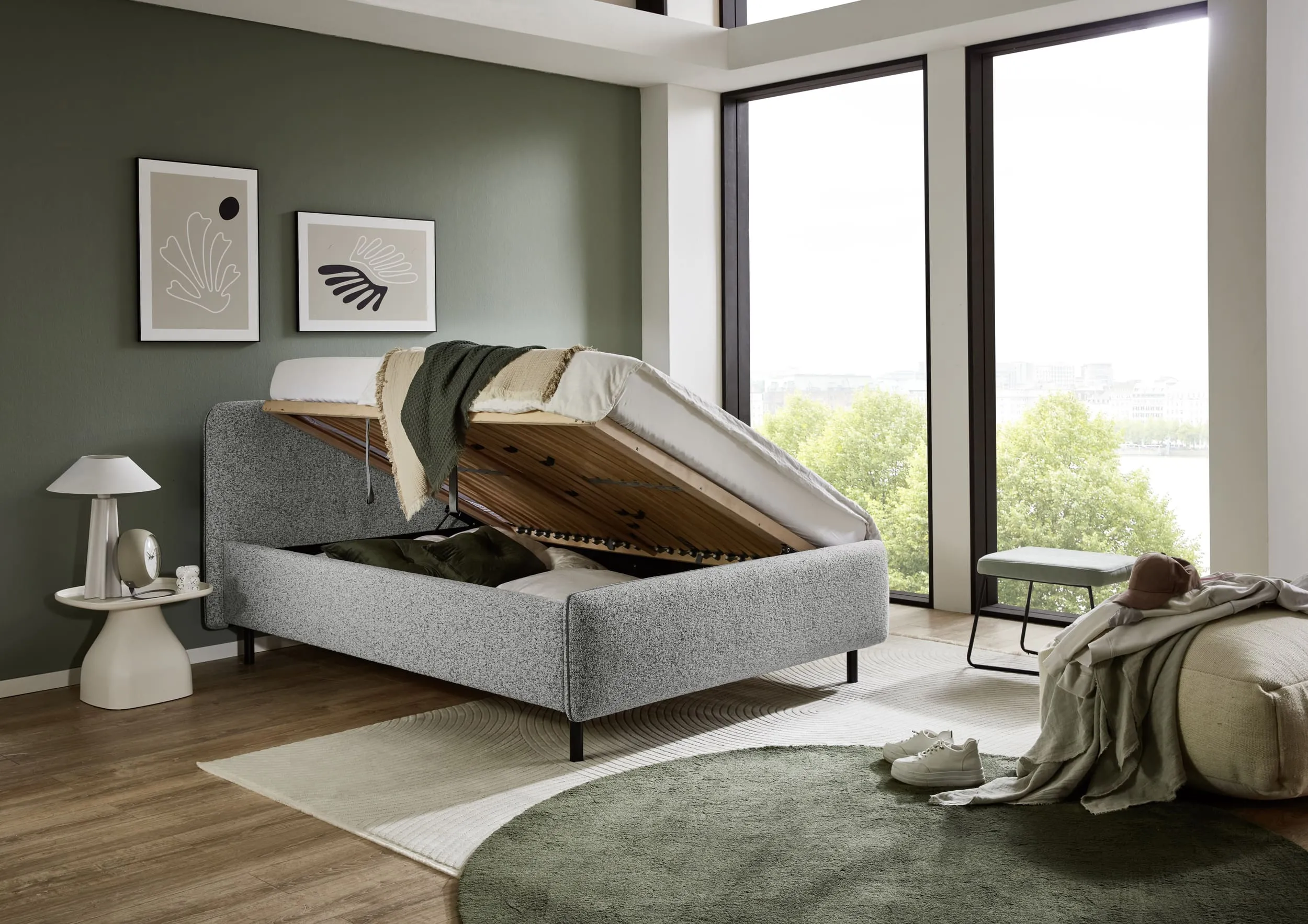 Lova 140/160/180 cm PRIMA su pat. dėže, pilka