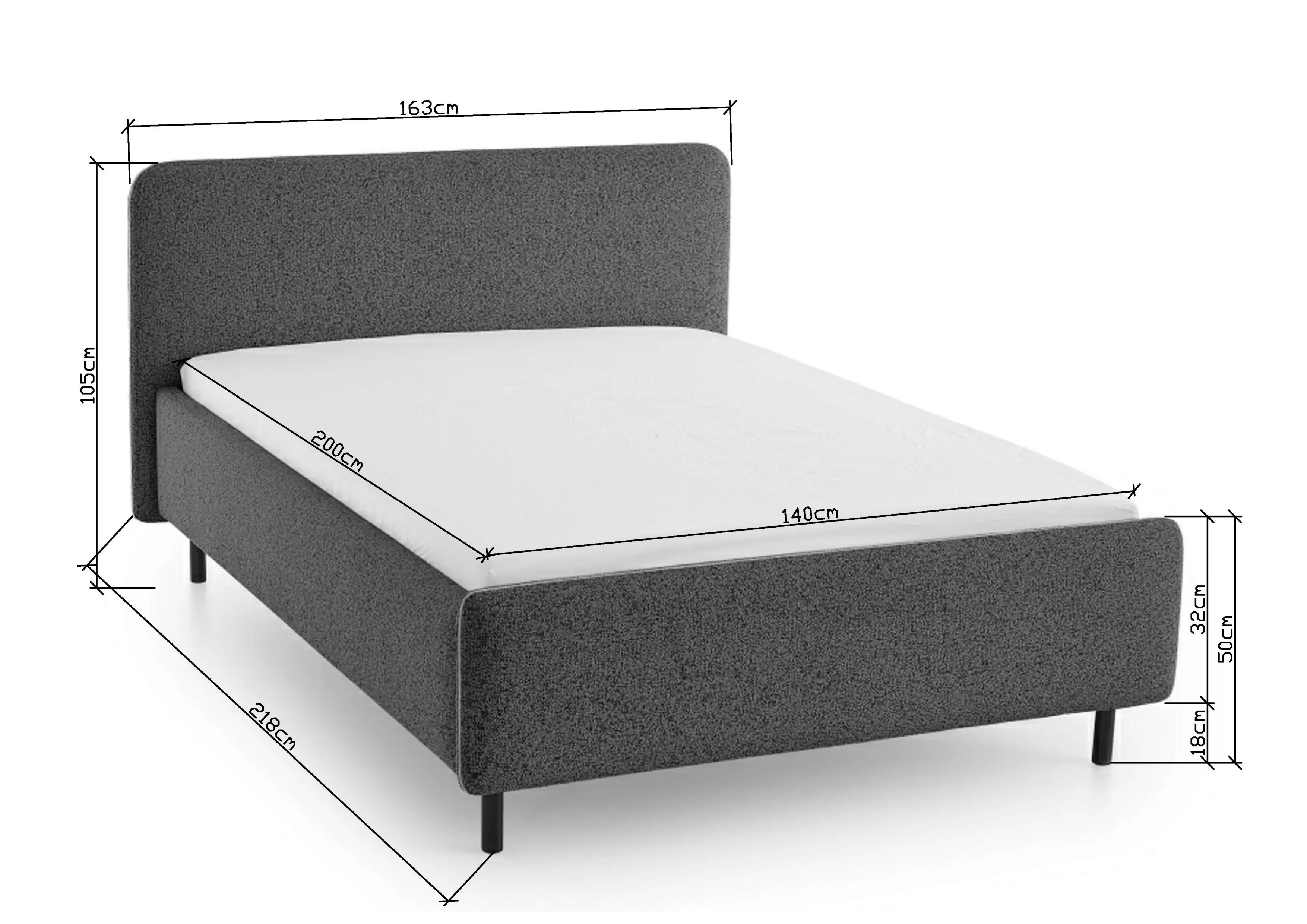 Lova 140/160/180 cm PRIMA, pilka