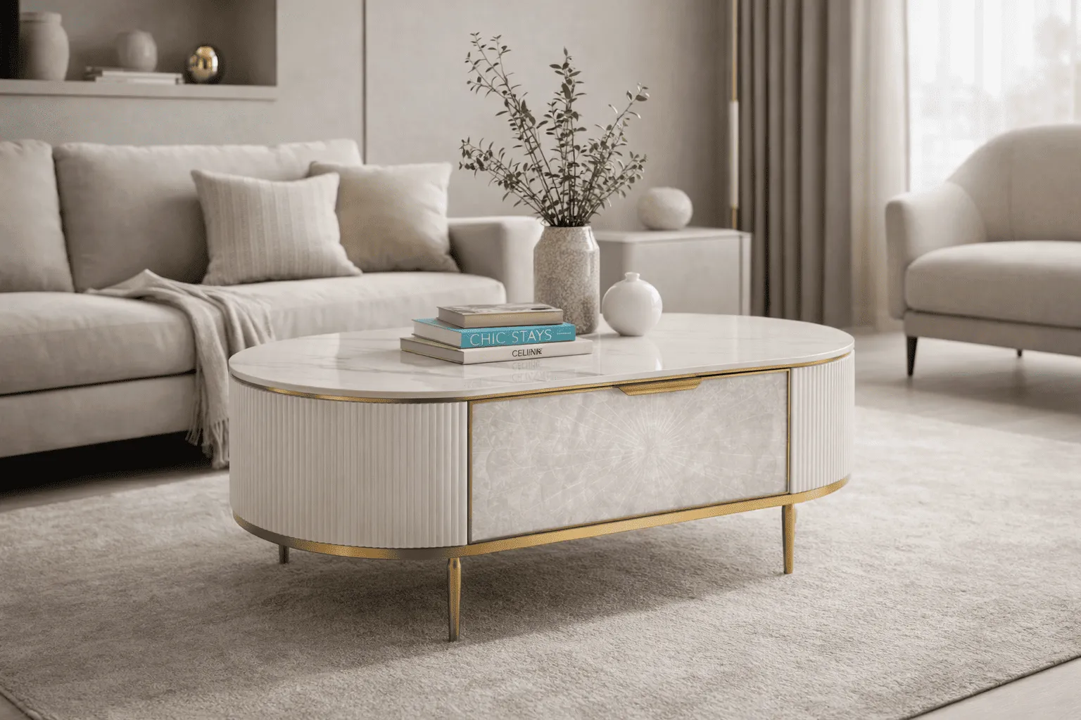 Žurnalinis staliukas STILI, baltas, 122x71x45 cm