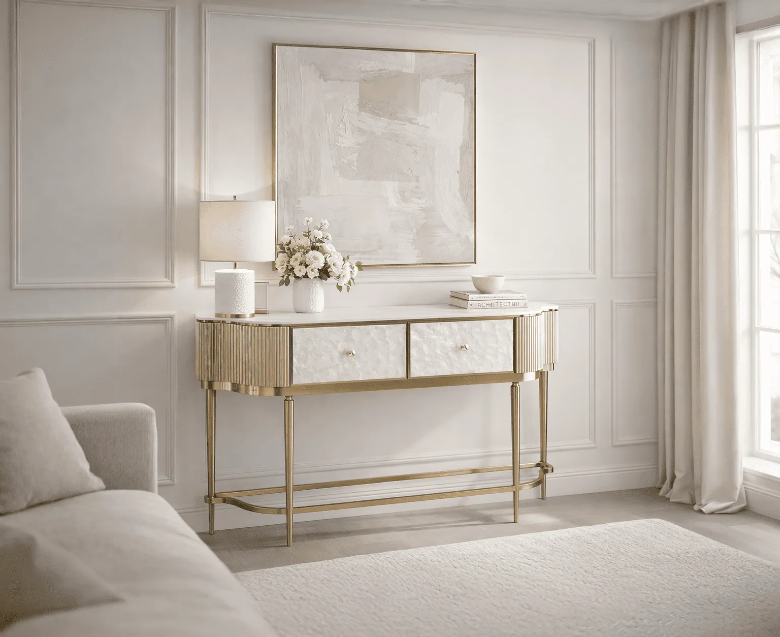 Konsolė STILI, aukso, 140x35x86 cm