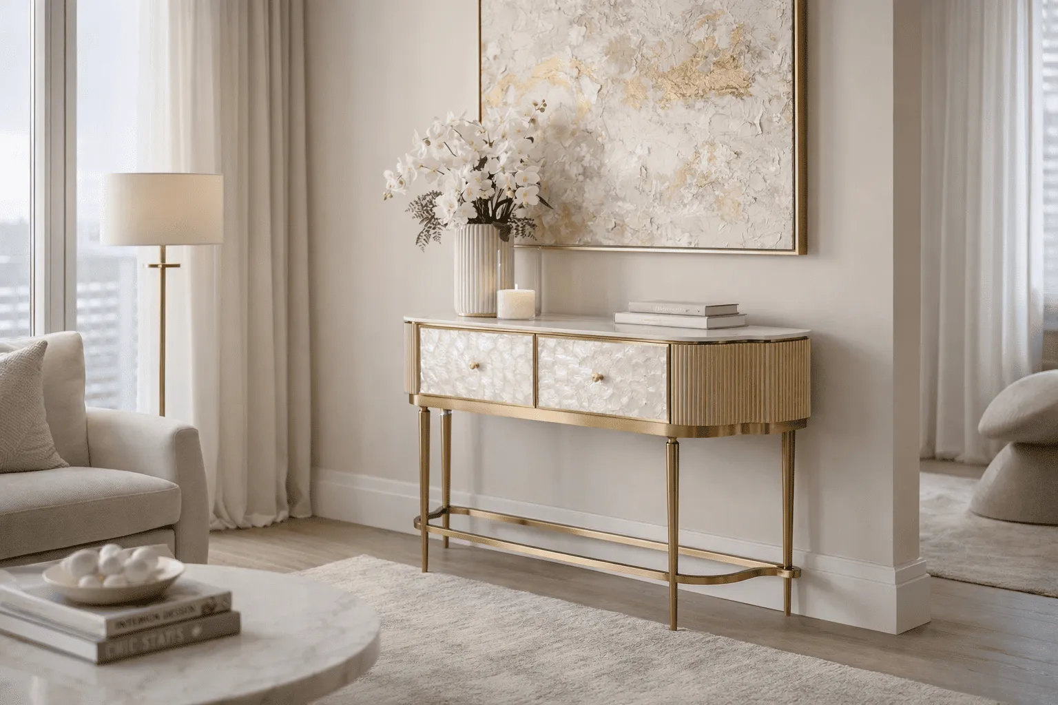 Konsolė STILI, aukso, 140x35x86 cm