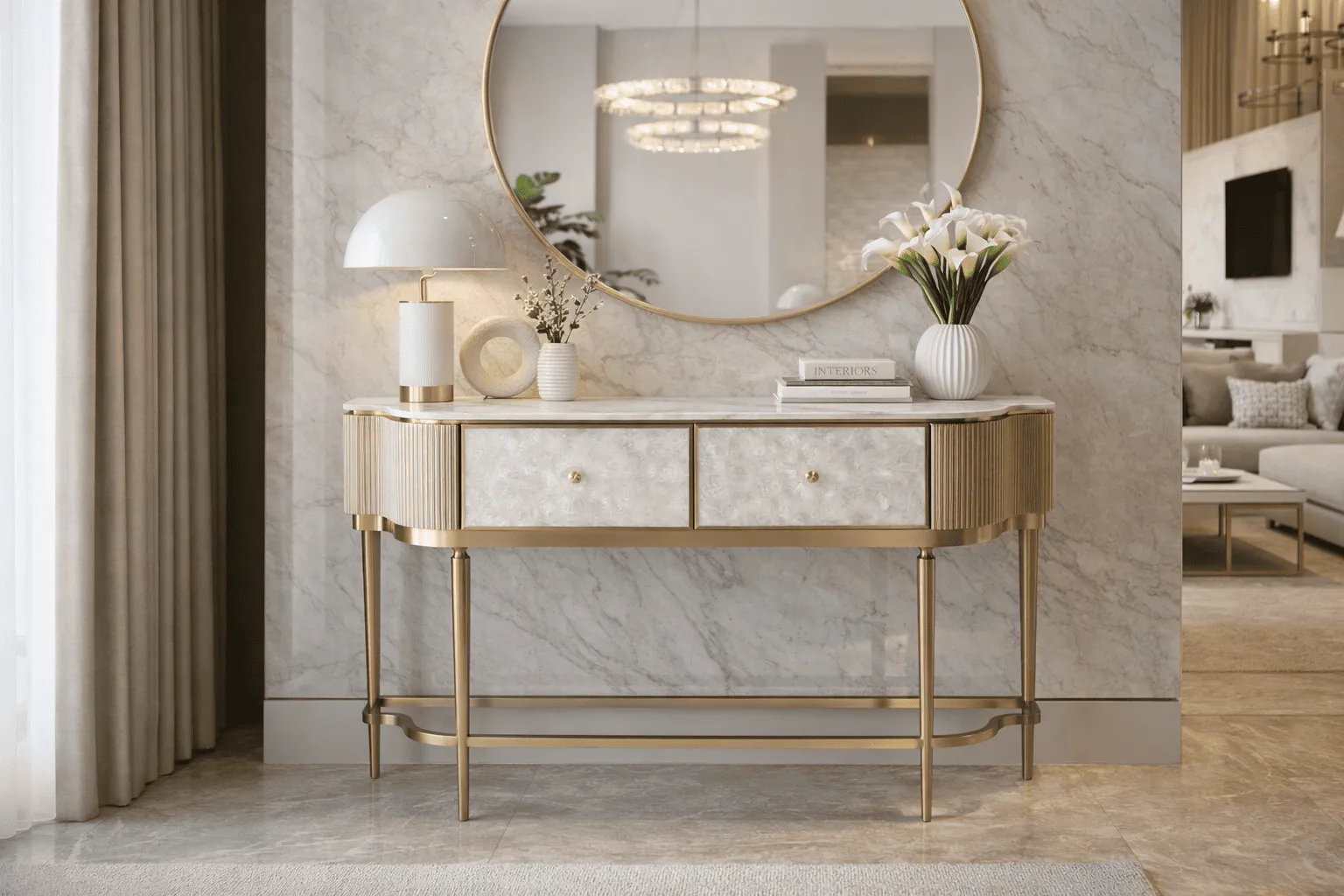 Konsolė STILI, aukso, 140x35x86 cm