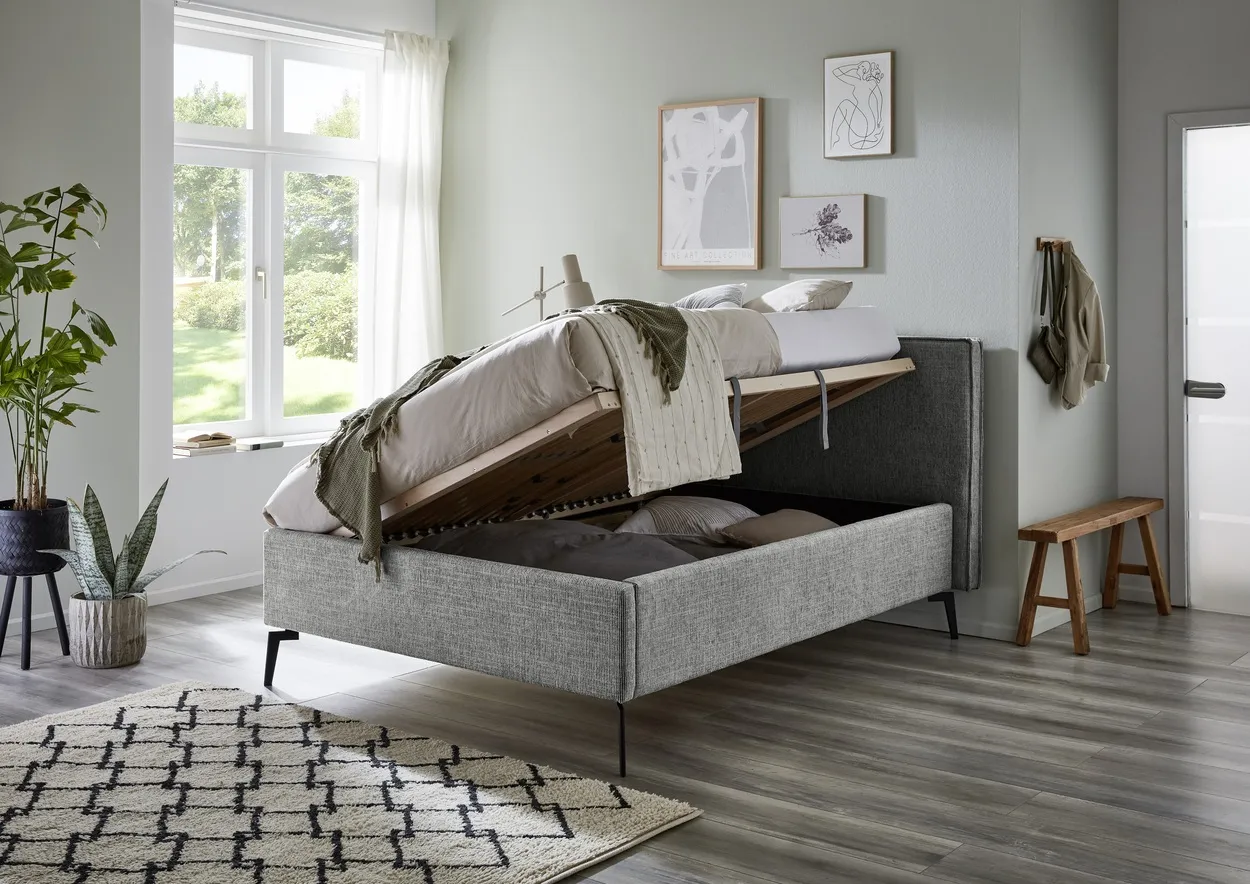 Lova 140/160/180 cm RIVO su patalynės dėže, pilka
