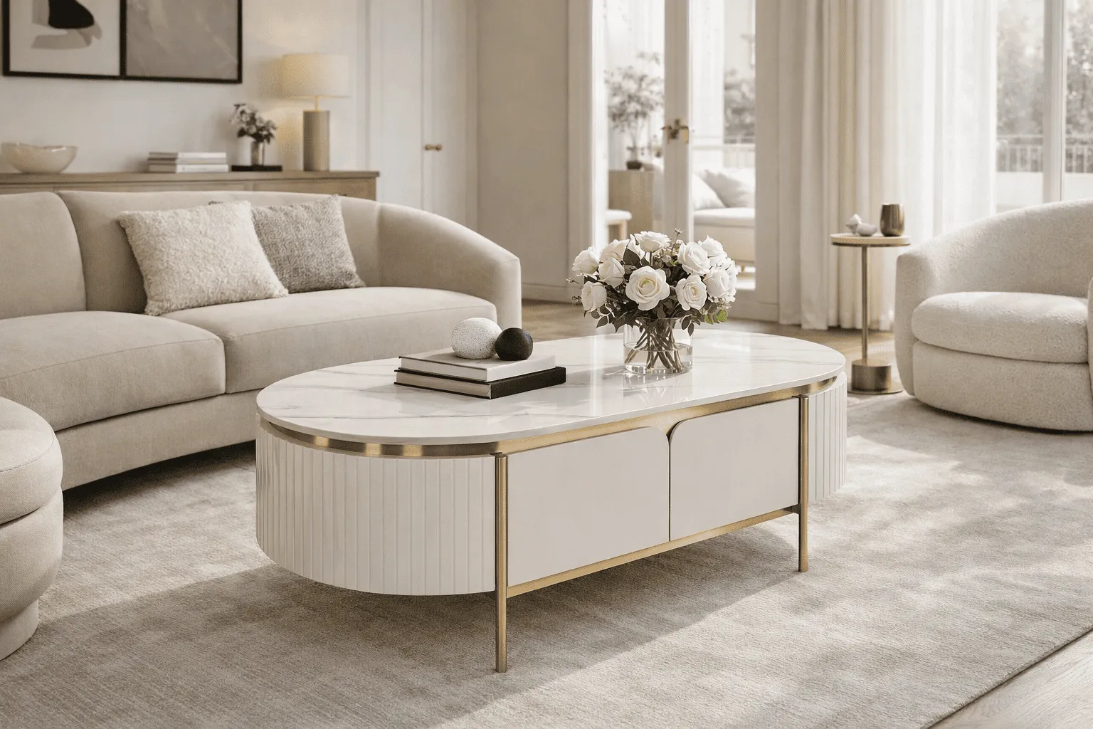 Žurnalinis staliukas STILI, baltas ecru, 122x71x45 cm