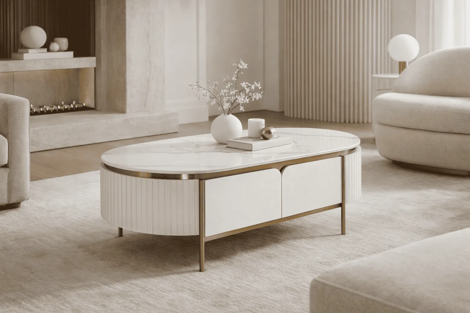 Žurnalinis staliukas STILI, baltas ecru, 122x71x45 cm