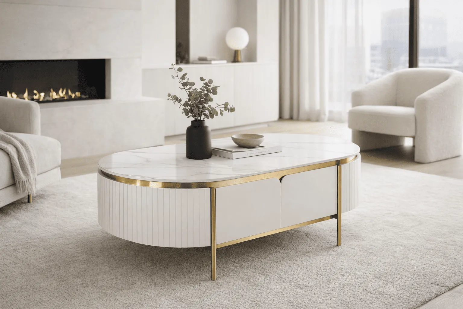 Žurnalinis staliukas STILI, baltas ecru, 122x71x45 cm