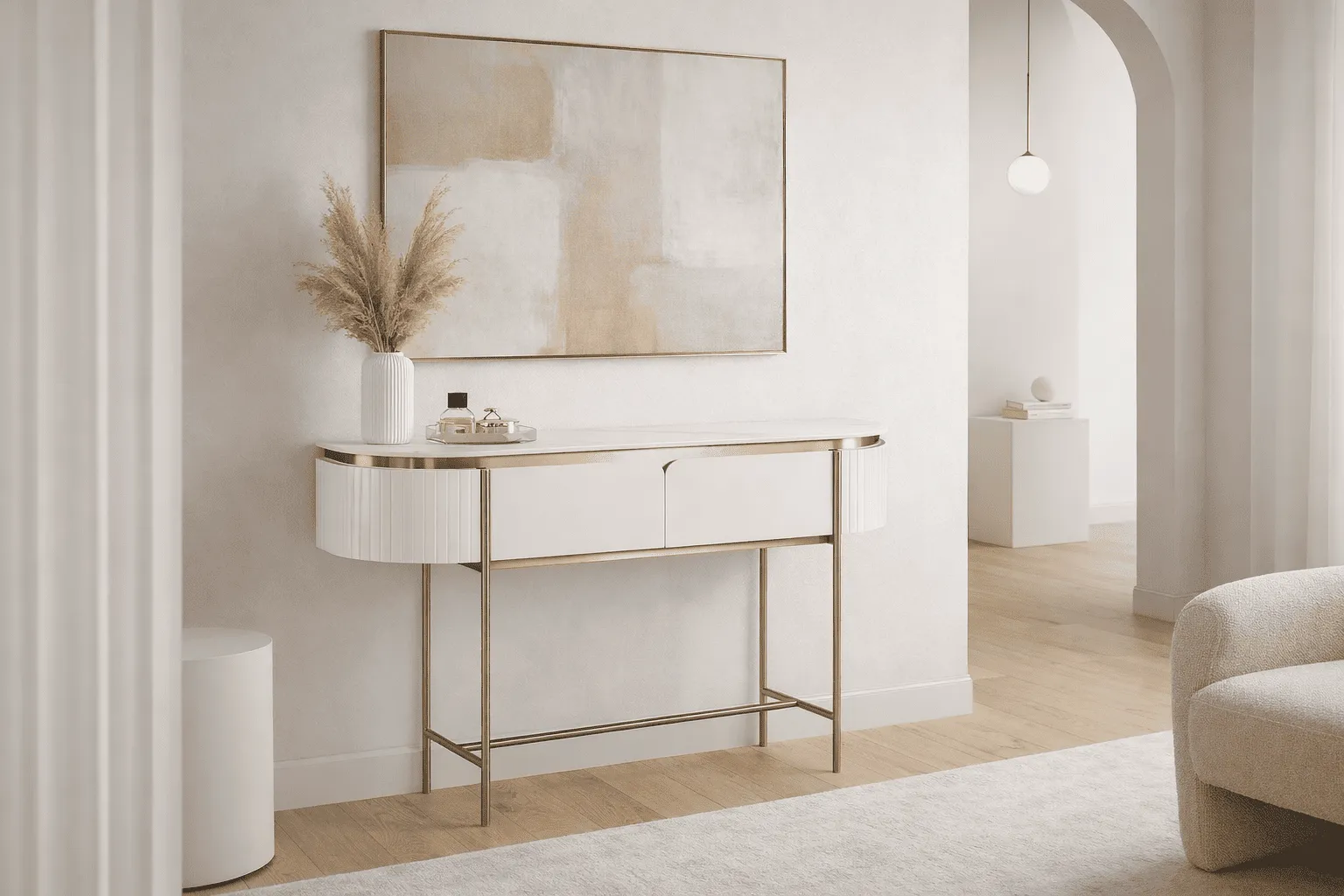 Konsolė STILI, balta ecru, 140x35x86 cm