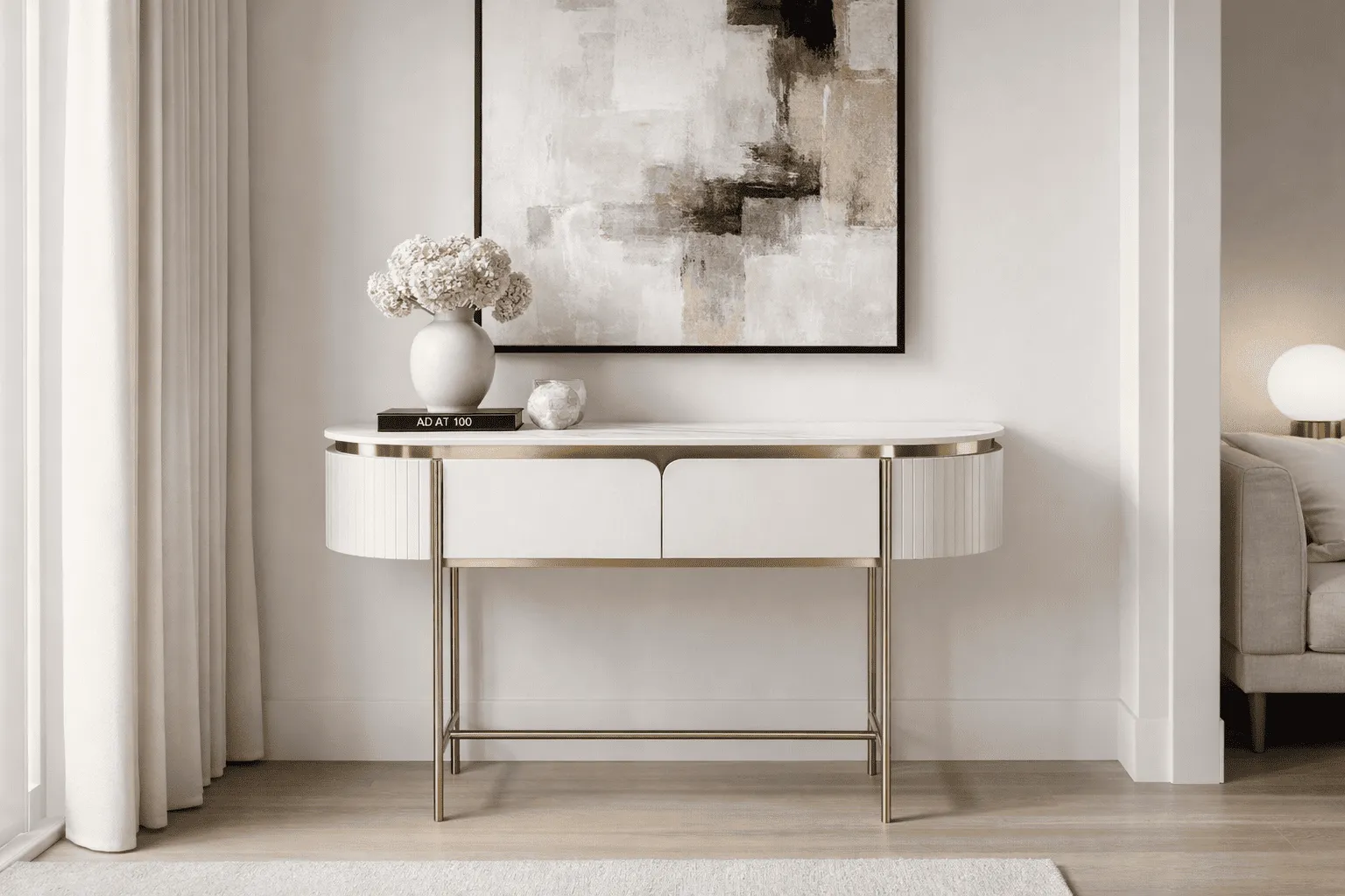 Konsolė STILI, balta ecru, 140x35x86 cm