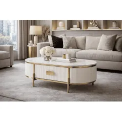 Žurnalinis-kavos staliukas STILI, baltas ecru, 124x71x48 cm