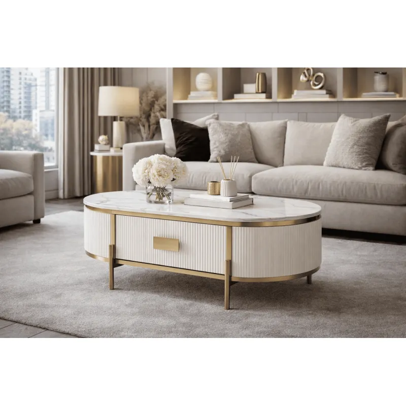 Žurnalinis-kavos staliukas STILI, baltas ecru, 124x71x48 cm