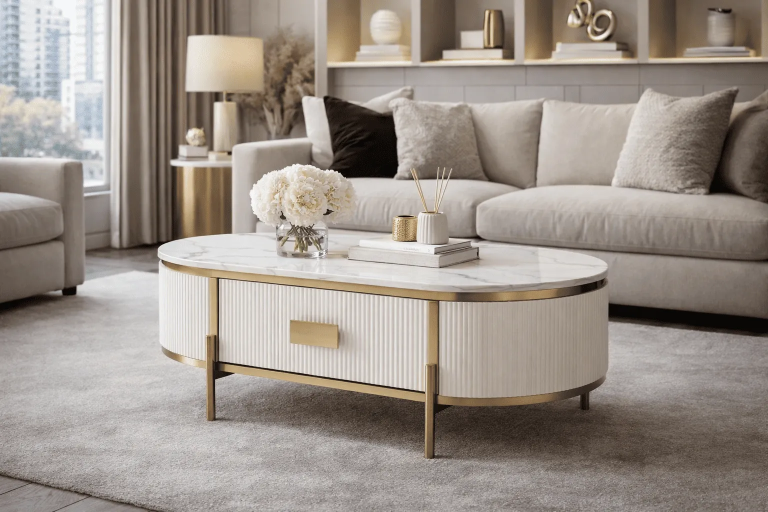 Žurnalinis-kavos staliukas STILI, baltas ecru, 124x71x48 cm