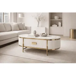 Žurnalinis-kavos staliukas STILI, baltas ecru, 124x71x48 cm