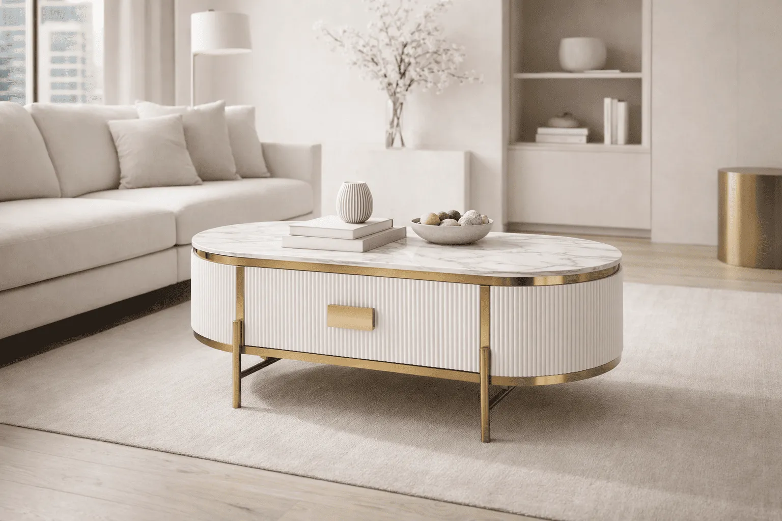 Žurnalinis-kavos staliukas STILI, baltas ecru, 124x71x48 cm