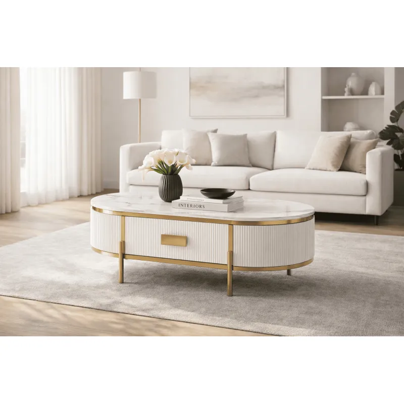 Žurnalinis-kavos staliukas STILI, baltas ecru, 124x71x48 cm