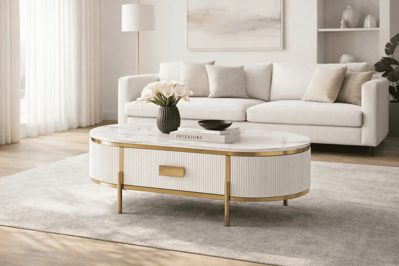 Žurnalinis-kavos staliukas STILI, baltas ecru, 124x71x48 cm