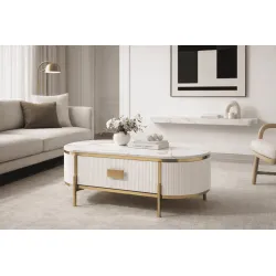 Žurnalinis-kavos staliukas STILI, baltas ecru, 124x71x48 cm