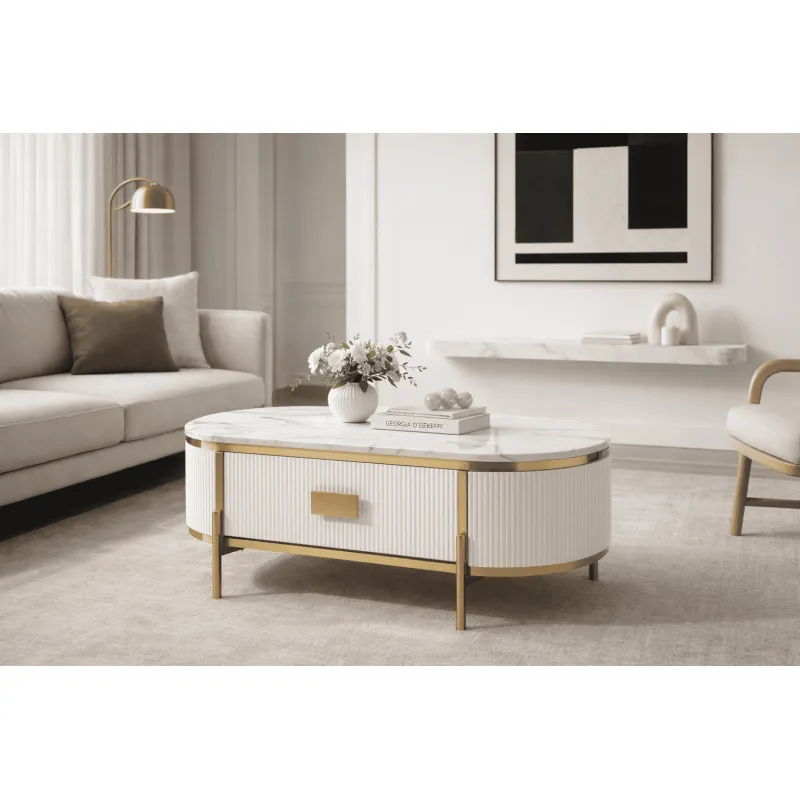 Žurnalinis-kavos staliukas STILI, baltas ecru, 124x71x48 cm