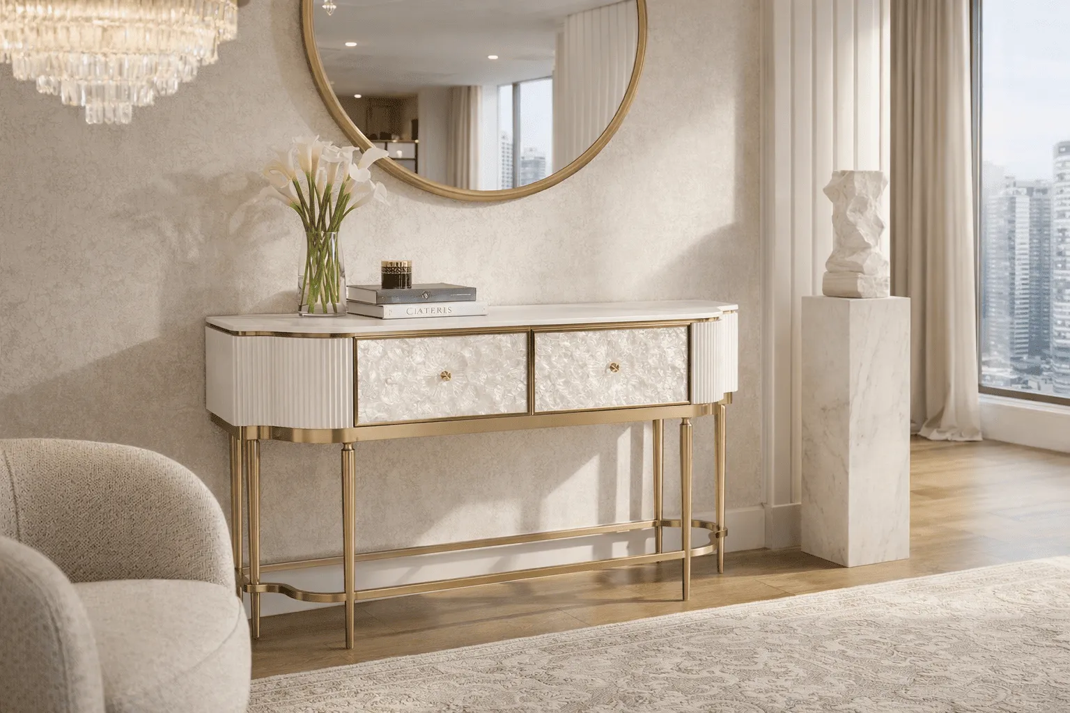 Konsolė STILI, off-white, 140x35x86 cm