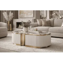 Žurnalinis-kavos staliukas STILI, balta-ecru, 122x60x45 cm