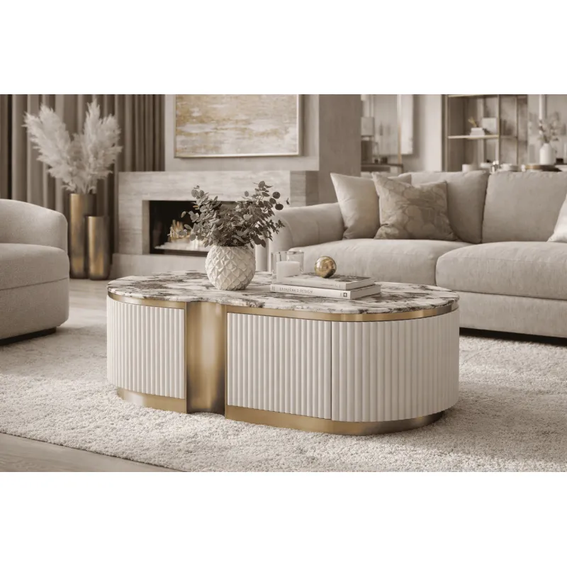 Žurnalinis-kavos staliukas STILI, balta-ecru, 122x60x45 cm