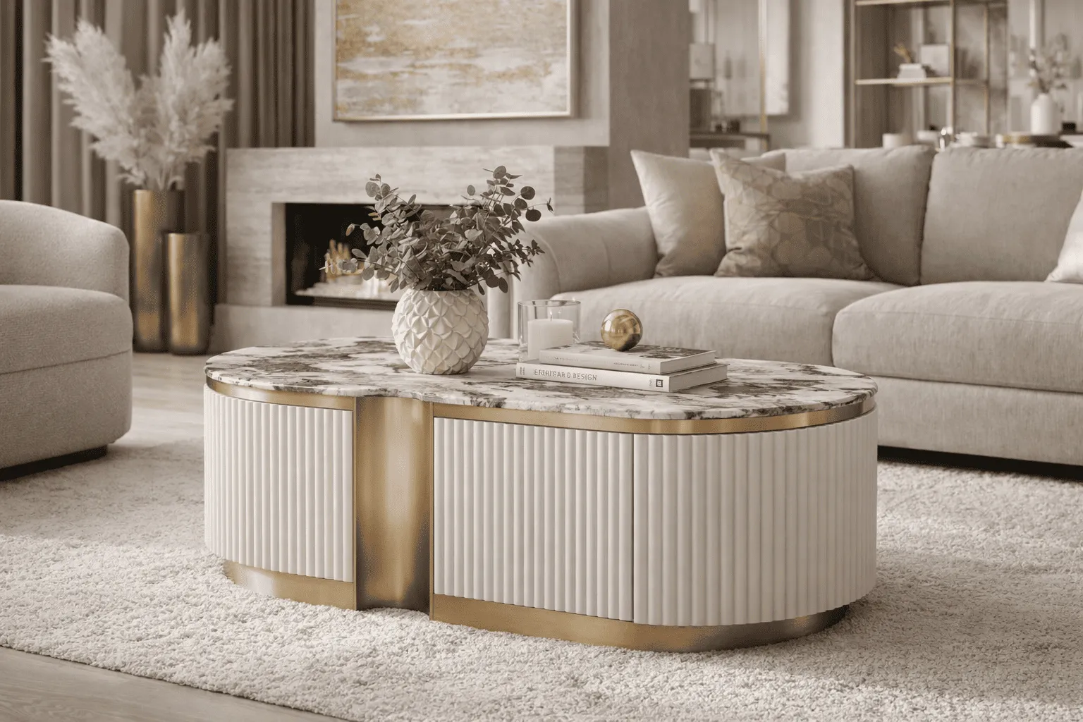 Žurnalinis-kavos staliukas STILI, balta-ecru, 122x60x45 cm