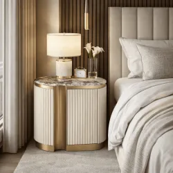 Naktinis staliukas STILI, kairinis, baltas ecru, 60x40x55 cm