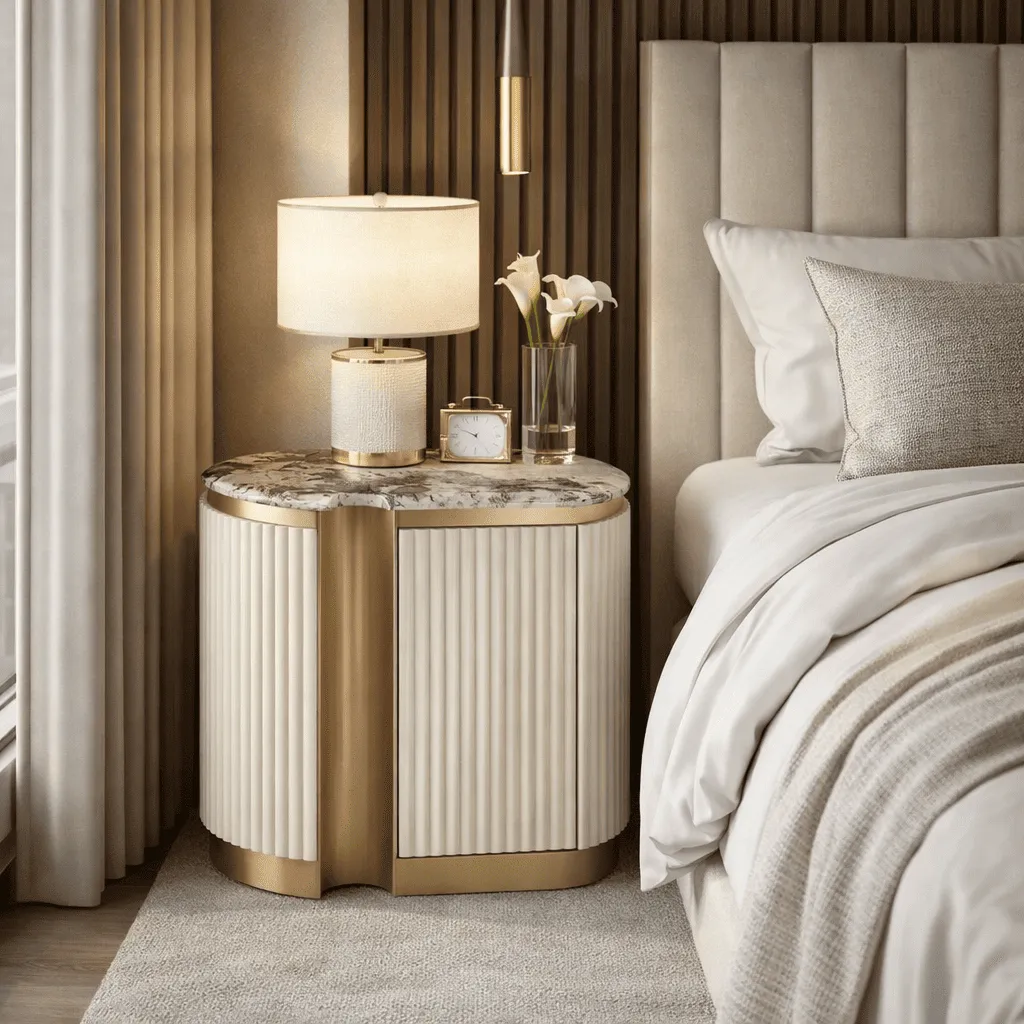 Naktinis staliukas STILI, kairinis, baltas ecru, 60x40x55 cm