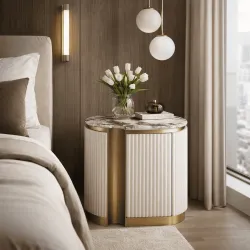 Naktinis staliukas STILI, kairinis, baltas ecru, 60x40x55 cm