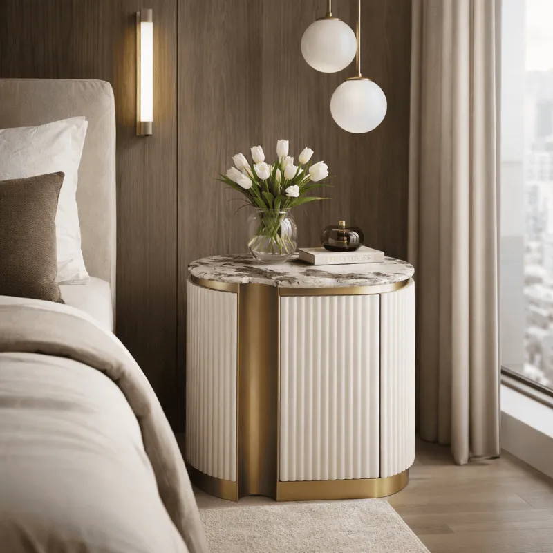 Naktinis staliukas STILI, kairinis, baltas ecru, 60x40x55 cm