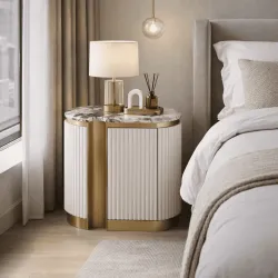 Naktinis staliukas STILI, kairinis, baltas ecru, 60x40x55 cm