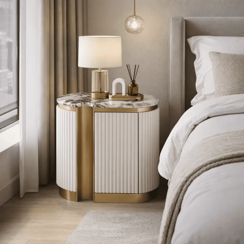 Naktinis staliukas STILI, kairinis, baltas ecru, 60x40x55 cm