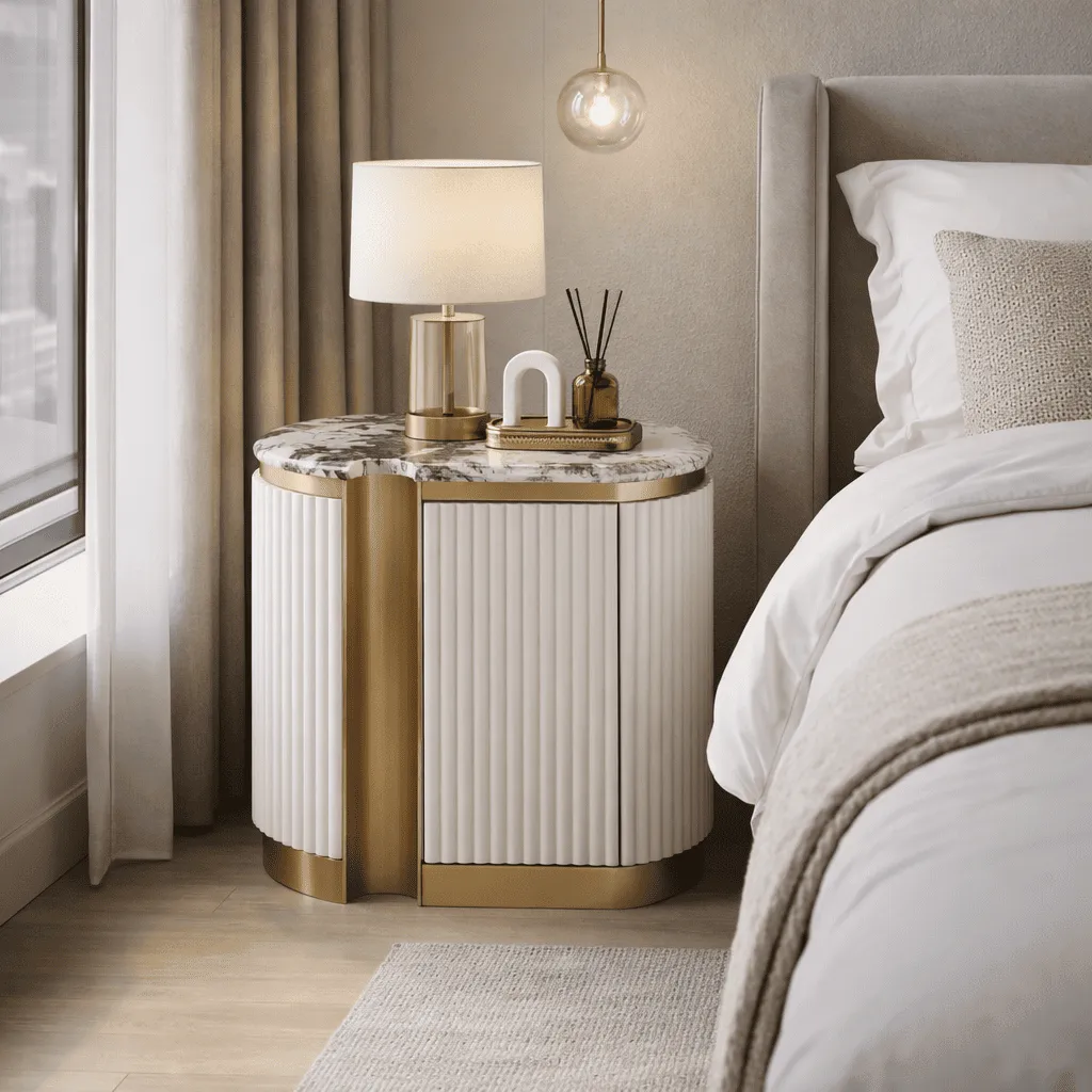 Naktinis staliukas STILI, kairinis, baltas ecru, 60x40x55 cm