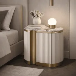 Naktinis staliukas STILI, kairinis, baltas ecru, 60x40x55 cm