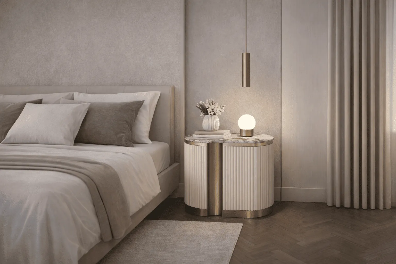 Naktinis staliukas STILI, kairinis, baltas ecru, 60x40x55 cm