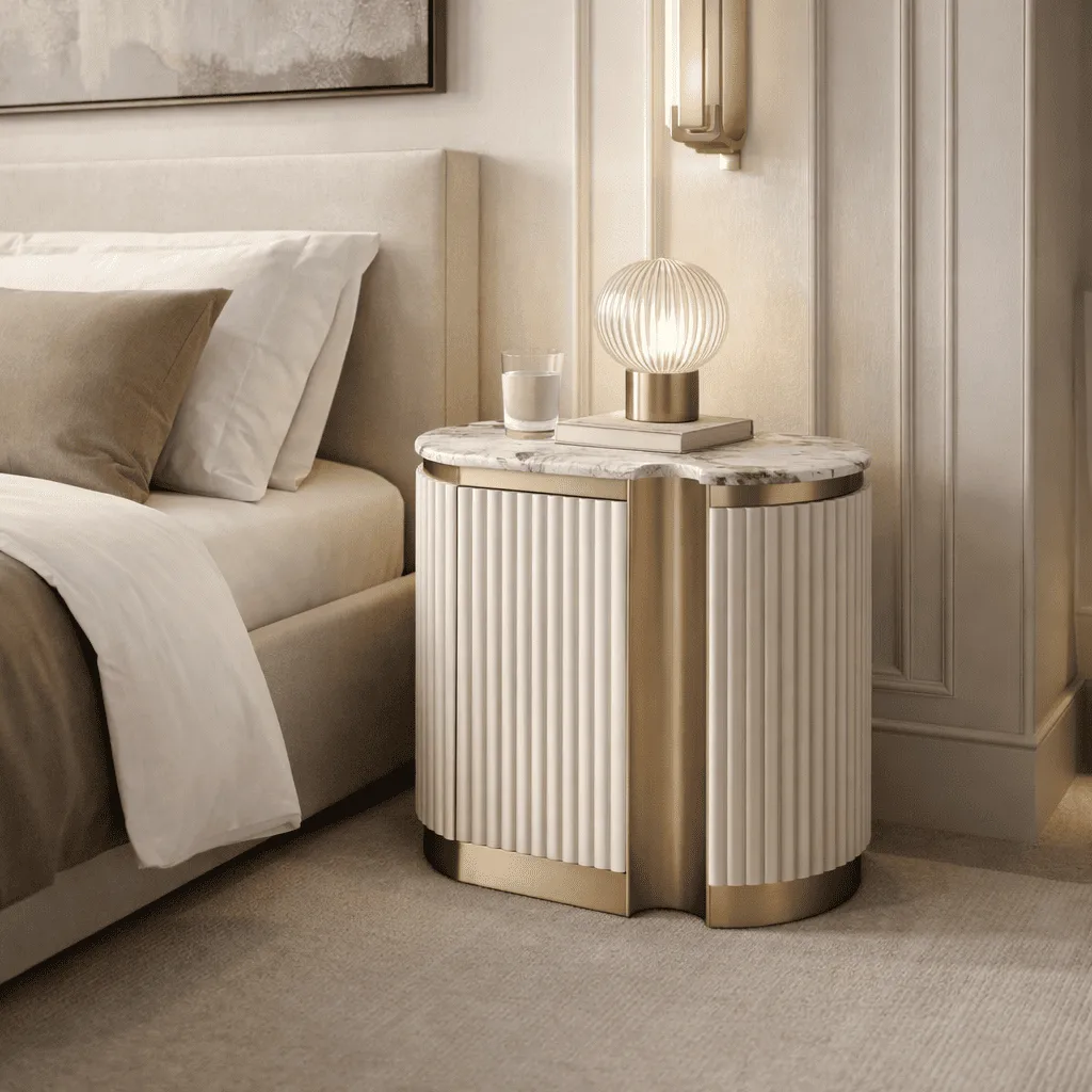 Naktinis staliukas STILI, dešininis, baltas ecru, 60x40x55 cm